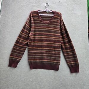 Marshall Field's Men Sweater L‎ Burgundy Cashmere Striped Old Money Pullover